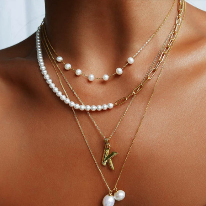 Stainless steel pearl necklace clavicle chain titanium steel natural stone chain