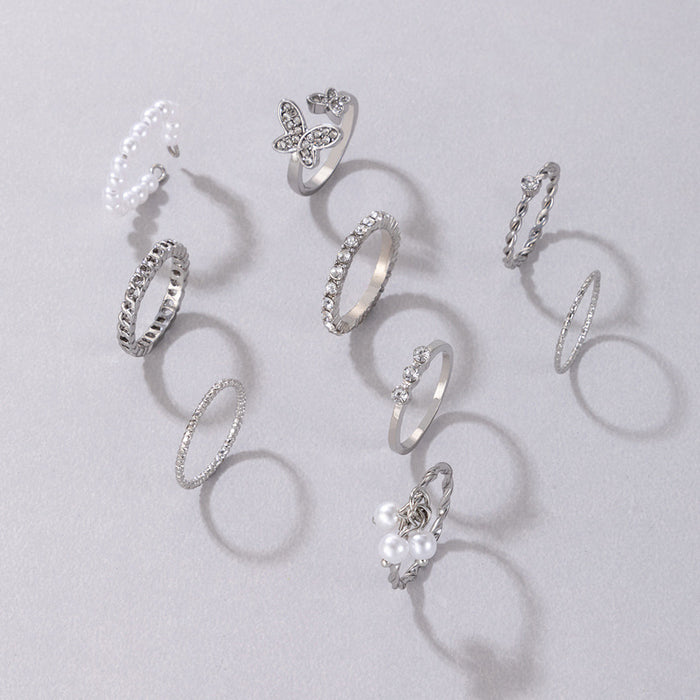 Butterfly Ring Set - 9-Piece Simple Pearl Rings for Women