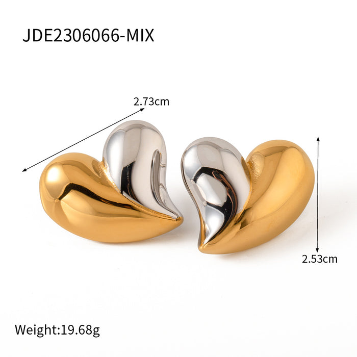 18K Gold Plated Stainless Steel Exaggerated Heart Earrings - Stylish Fashion Jewelry