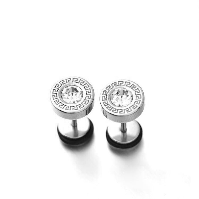 Retro Great Wall pattern stainless steel earrings for men and women