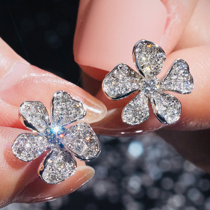 Small fresh flower earrings sparkling zircon earrings