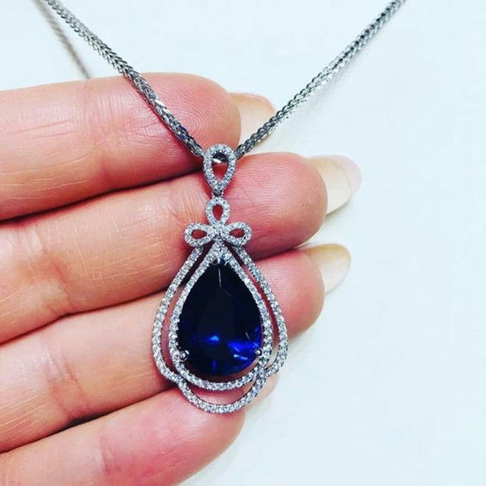 Imitation Sapphire Mermaid Tears Pendant Necklace Pear-shaped Water Drop Necklace