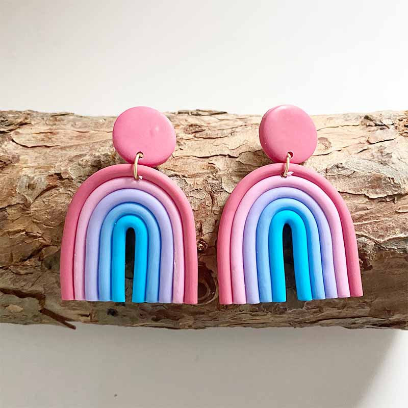 Colorful U-Shaped Clay Earrings - Trendy Rainbow Geometric Design