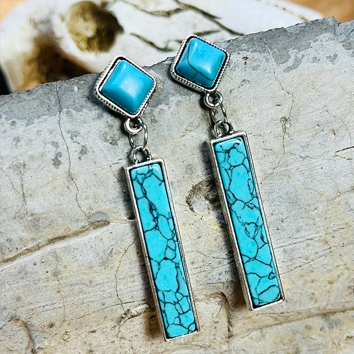 Simple Geometric Turquoise Bar Earrings with Vintage Western Ethnic Style