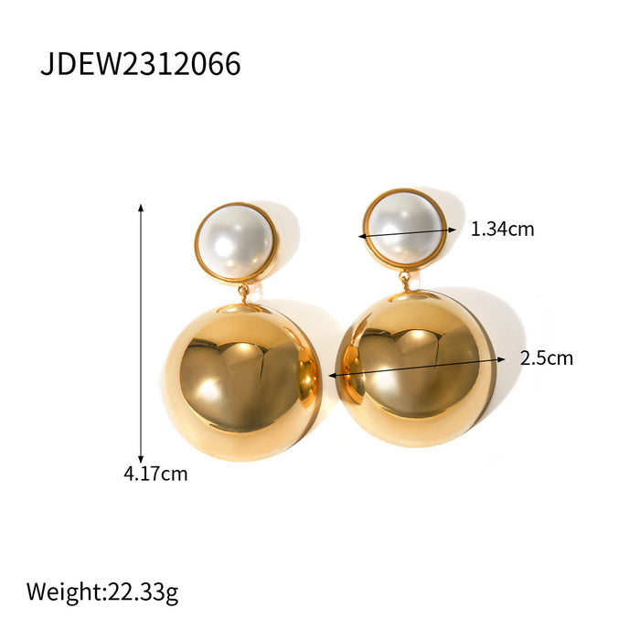 18K Gold Plated Stainless Steel Pearl Pendant Earrings - Trendy Jewelry for Women