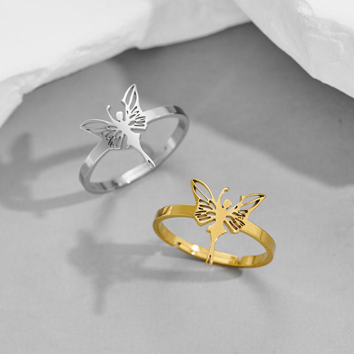 Vintage butterfly fairy ring, stainless steel angel wing open ring wholesale