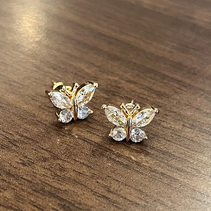 Korean style simple zircon small butterfly earrings