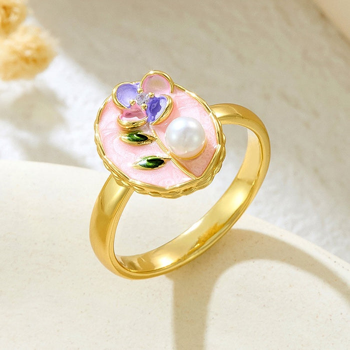 Wholesale copper micro-inlaid enamel painted drip flower open ring
