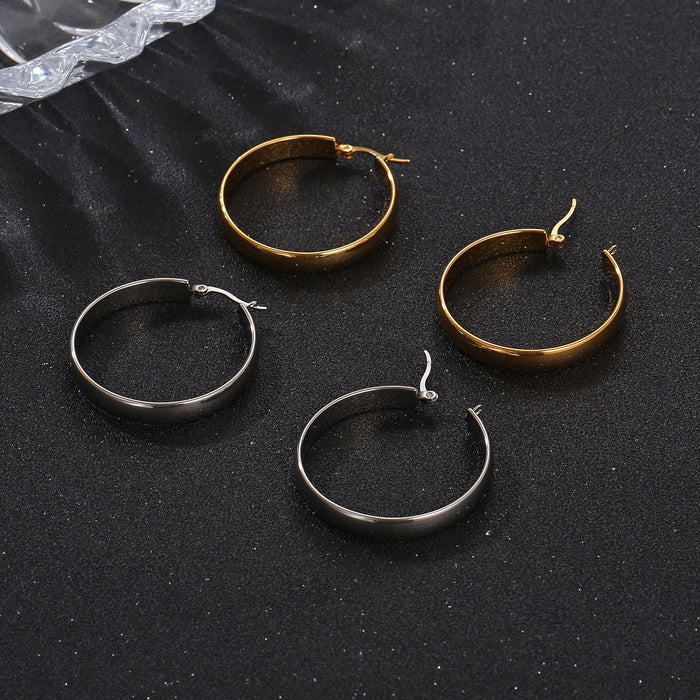 Exaggerated Smooth Stainless Steel Earrings Titanium Steel Round Women's Earrings