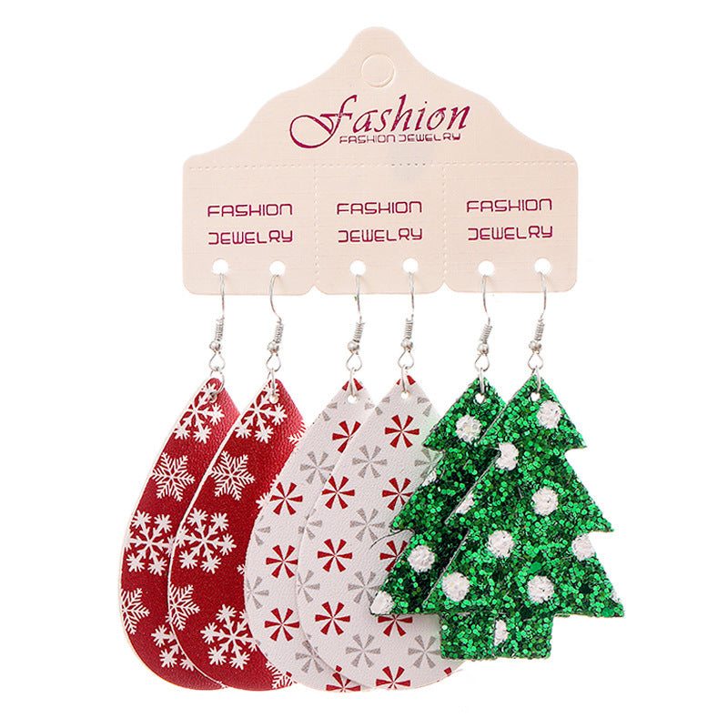 Christmas Set Western Cowboy PU Leather Earrings with Teacher and Nurse Gifts