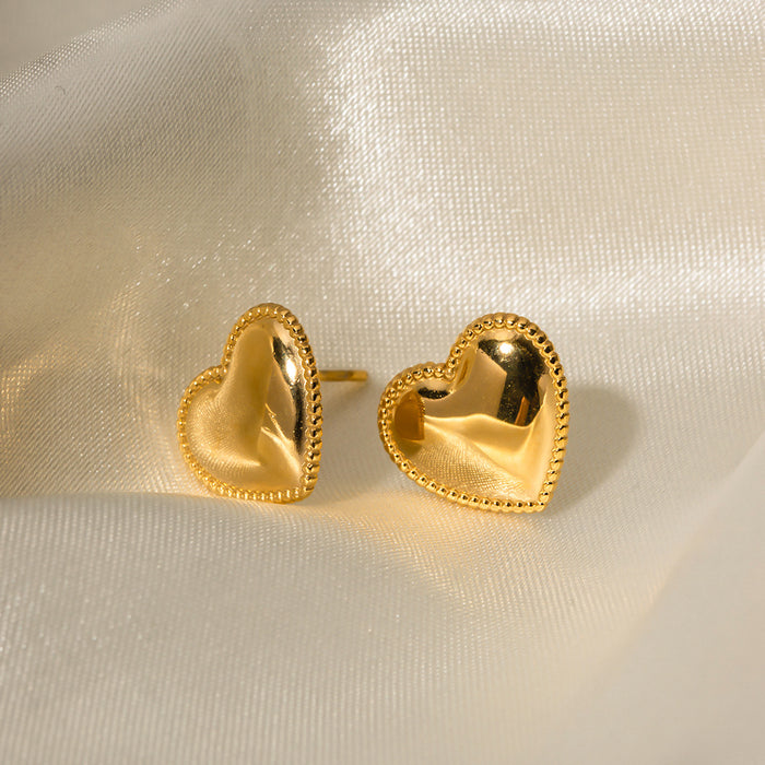 18K Gold Plated Stainless Steel Edge Heart Stud Earrings - Fashionable Jewelry