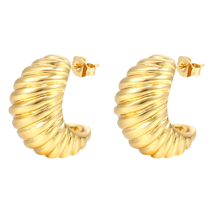 Cold style hollow C-shaped earrings hand-polished 18K gold-plated stainless steel