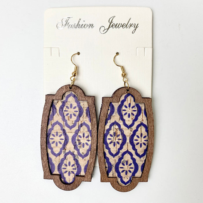 Wooden Leopard Print Earrings - Geometric Colorful Leather