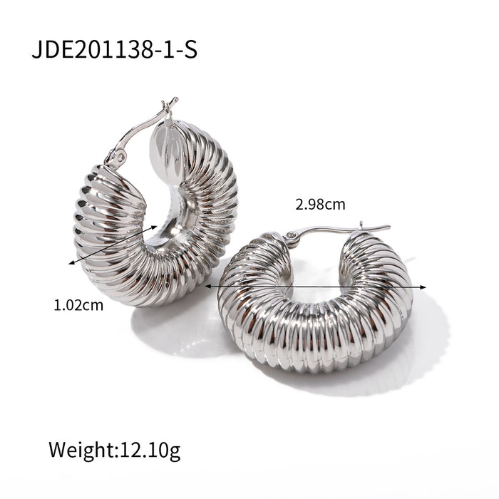 European Style 18K Gold Plated Large Snail Shell Stainless Steel Hoop Earrings - Popular C-Shaped Jewelry