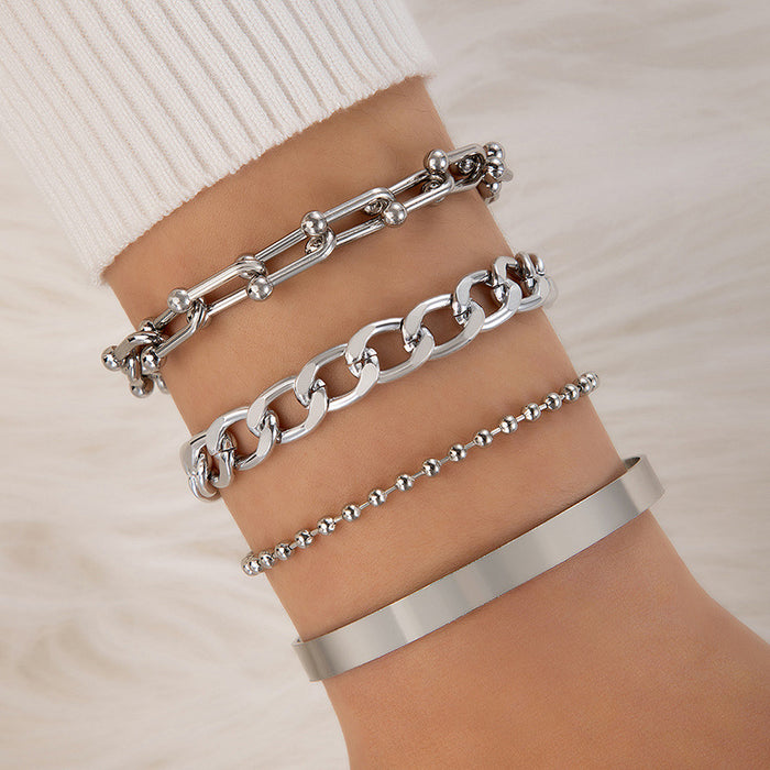 Chunky Chain Bracelet Set - Four-Piece Minimalist Jewelry