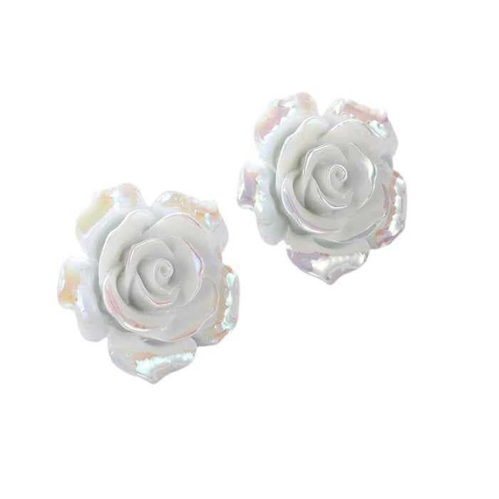 Gradient white camellia ear needle three-dimensional exaggerated flower earrings