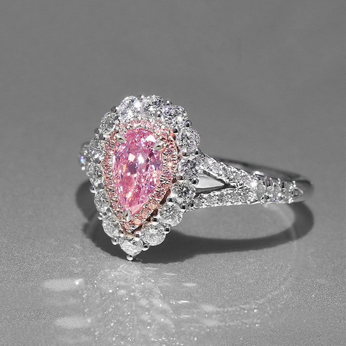 Anillo de lujo multicapa con gota de agua rosa súper brillante