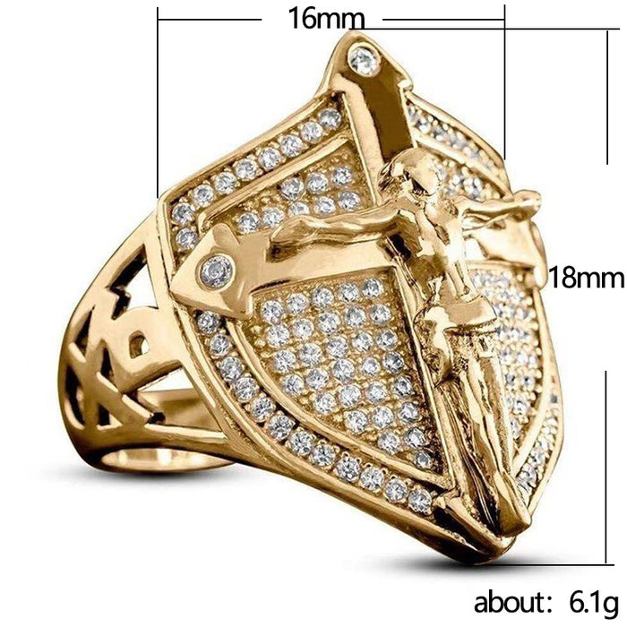 Golden shield ring Western culture men's creative ring