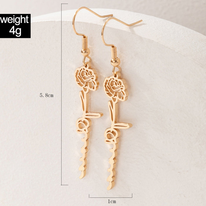 Alloy Rose Hollow Ear Hook Geometric Flower Earrings