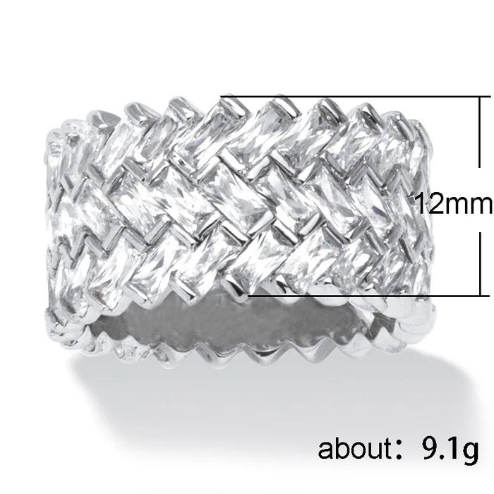 Half-circle diamond T square zircon ring copper plated jewelry