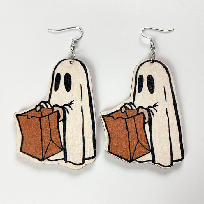 Halloween ghost wooden earrings