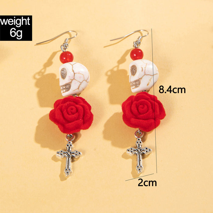 Halloween fun skull cross earrings creative rose earrings for women