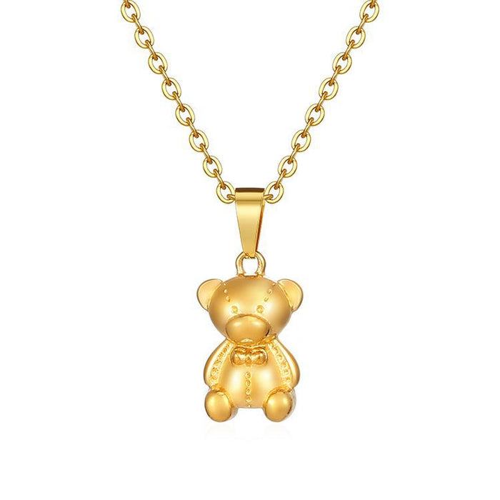 Bear Pendant Necklace, Vintage 18K Mini Stainless Steel Jewelry