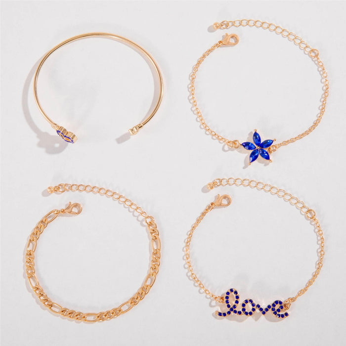 Luxury Faux Blue Sapphire Rhinestone Flower Heart Bracelet Set - Creative Love Letter Jewelry