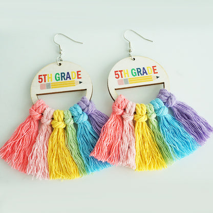 Back-to-School Season Handwoven Tassel Earrings with Subtle Rainbow Design, Perfect as Gifts for Teachers and Students