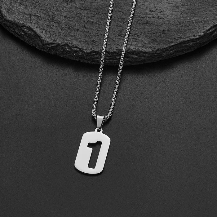 Lucky number necklace, punk style square pendant stainless steel accessories cross-border wholesale