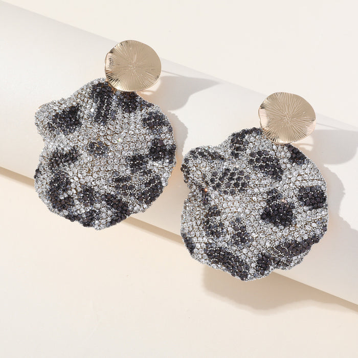 Exaggerated Leopard Print Rhinestone Earrings - Bold Metal Dangles for a Chic Look