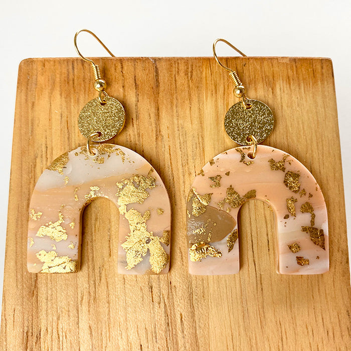 Trendy Geometric Clay Earrings - Gold Foil Design with Retro Charm