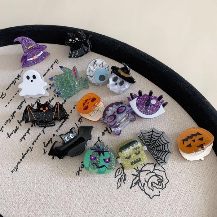 Wholesale Halloween Acrylic Mini Hair Clips Set - Spooky Ghost, Pumpkin, Bat & Witch Hat Hair Claws & Barrettes