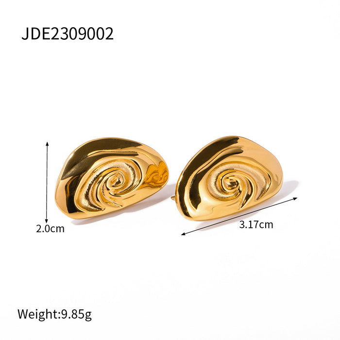 18K Gold Stainless Steel Spiral Earrings - Trendy Swirl Design Studs