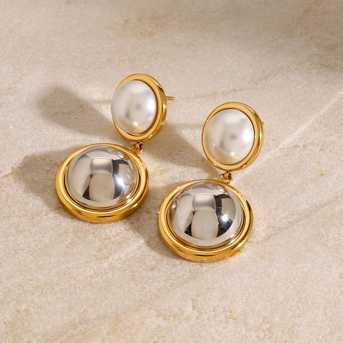 Stainless steel color matching pearl earrings light luxury earrings