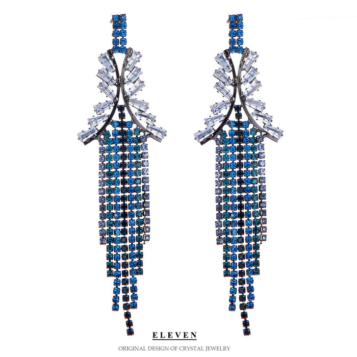 Deep Blue and Silver Tassel Earrings - Creative Long Statement Jewelry for Women