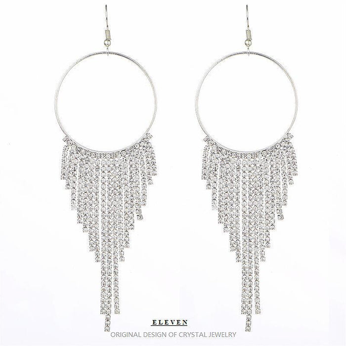 Round Tassel Earrings - Full Rhinestone Jewelry for a Chic Look