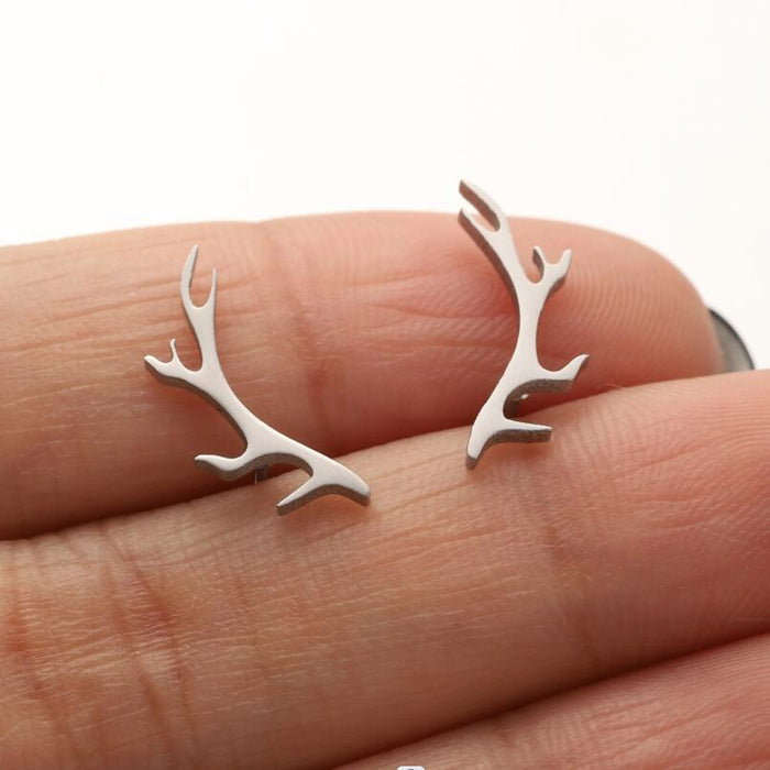 Antler Stainless Steel Stud Earrings - Sweet and Simple Deer-Inspired Jewelry