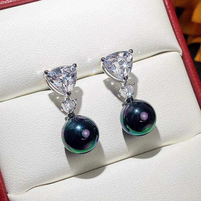 Artificial pearl zircon earrings simple and fashionable women's