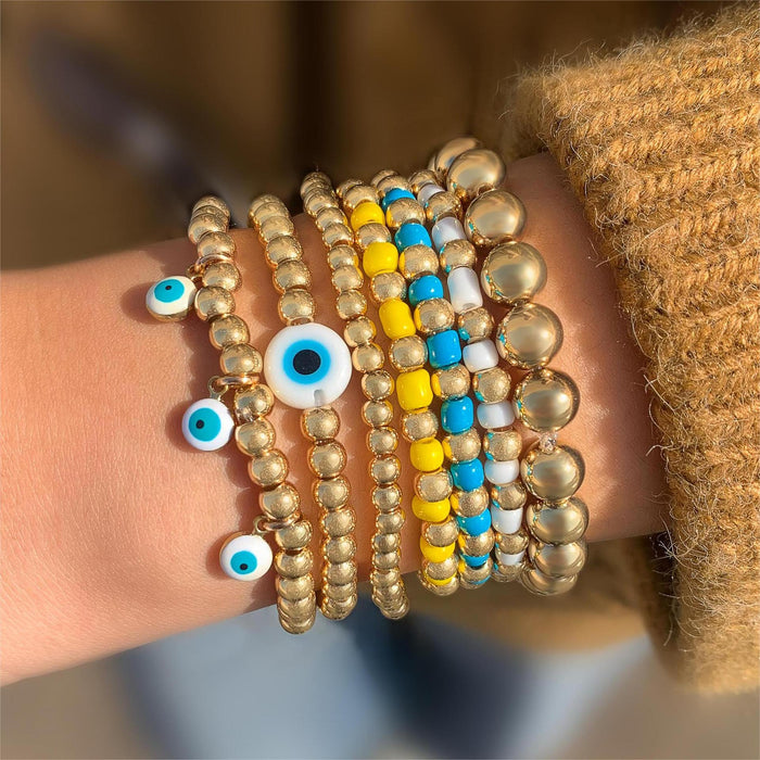 Bohemian Creative Evil Eye Beaded Bracelet Set - Stylish Gold Round Bead Jewelry