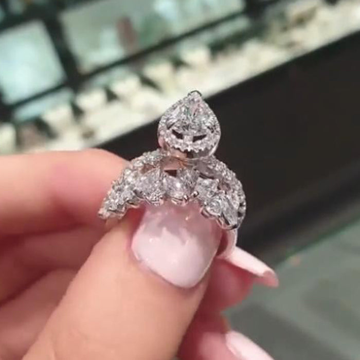 Anillo de boda de lujo con forma de lágrima y circonitas en forma de pera, venta al por mayor