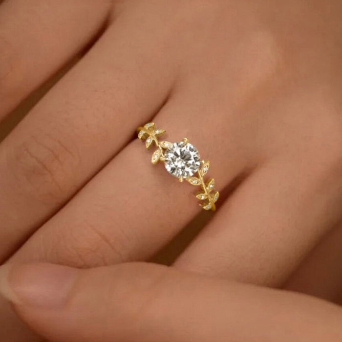 Anillo de hojas con diseño de flores de vid para mujer