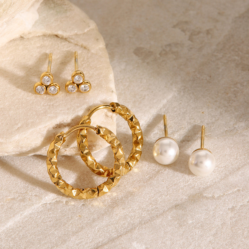 Stainless steel round earrings zircon pearl earrings titanium steel earrings