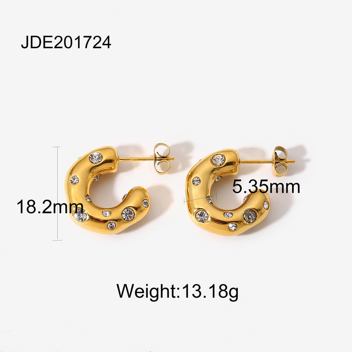 18K Gold Plated Stainless Steel Stud Earrings with Rivets - Unique Fashion Jewelry