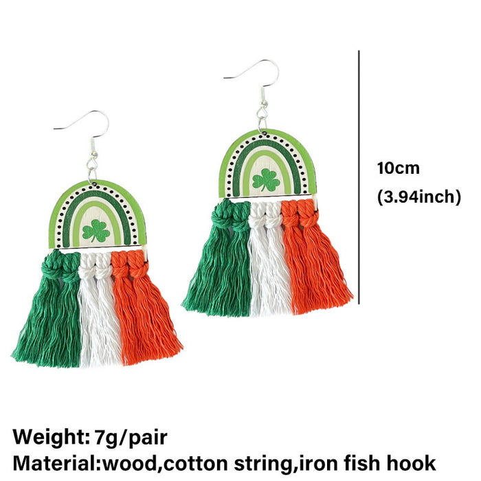 St. Patrick's Day Tassel Earrings with Rainbow and Clover Design