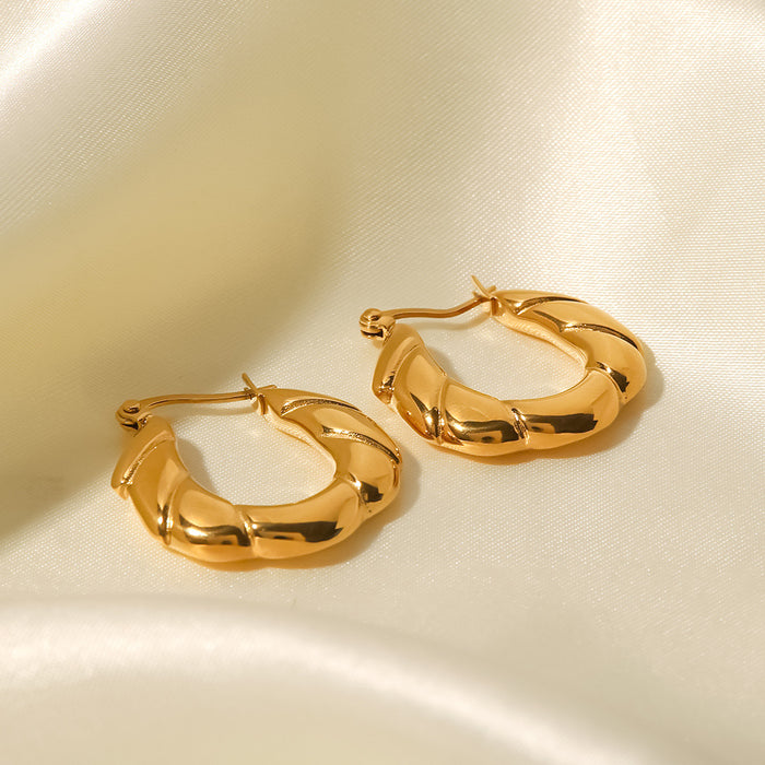 Irregular Smooth 18K Gold Plated Stainless Steel Hoop Earrings - Classic European Style Jewelry for Women