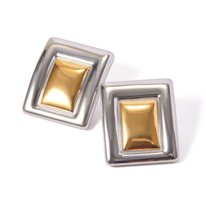 Stainless Steel Rectangular Two-Tone Earrings - 2024 Trendy Minimalist Design