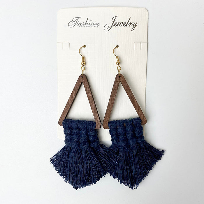 Bohemian Tassel Earrings with Handwoven Wooden Design, Perfect for Rustic Weddings and Bridesmaid Gifts