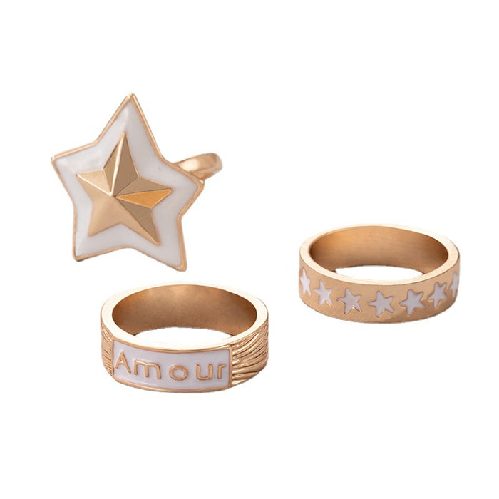 Star White Oil Drop Letter Ring 3-Piece Set