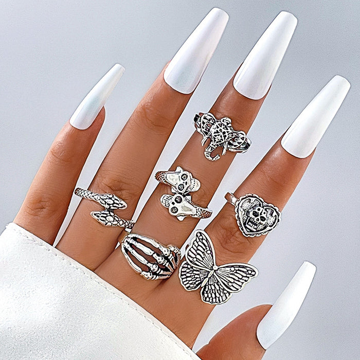 Dark Butterfly Scorpion Skull Ring Set - Punk Hip-Hop Six-Piece Set